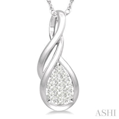 1/8 Ctw Pear Shape Lovebright Entwined Wire Round Cut Diamond Pendant With Link Chain in 14K White Gold 1/8 Ctw Pear Shape Lovebright Entwined Wire Round Cut Diamond Pendant With Link Chain in 14K White Gold