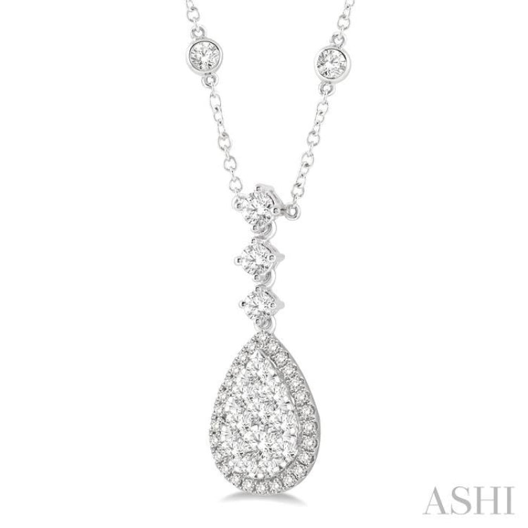 1 Ctw Pear Shape Round Cut Diamond Lovebright Necklace in 14K White Gold 1 Ctw Pear Shape Round Cut Diamond Lovebright Necklace in 14K White Gold