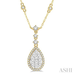 1 Ctw Round Cut Lovebright Diamond Pear Shape Necklace in 14K Yellow and White Gold 1 Ctw Round Cut Lovebright Diamond Pear Shape Necklace in 14K Yellow and White Gold