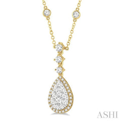 1 Ctw Round Cut Lovebright Diamond Pear Shape Necklace in 14K Yellow and White Gold 1 Ctw Round Cut Lovebright Diamond Pear Shape Necklace in 14K Yellow and White Gold