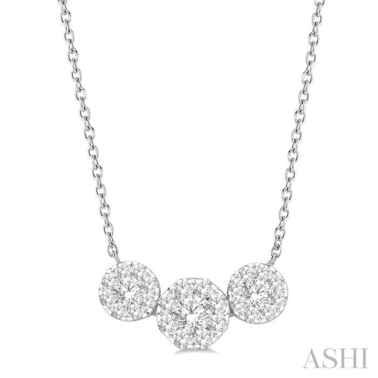 3/4 Ctw 3-Stone Lovebright Round Cut Diamond Necklace in 14K White Gold 3/4 Ctw 3-Stone Lovebright Round Cut Diamond Necklace in 14K White Gold