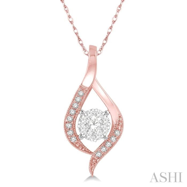 1/5 Ctw Curved Lovebright Round Cut Diamond Pendant in 14K Rose and White Gold with chain 1/5 Ctw Curved Lovebright Round Cut Diamond Pendant in 14K Rose and White Gold with chain