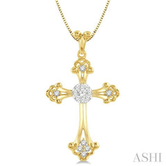 1/4 Ctw Art Deco Lovebright Round Cut Diamond Cross Pendant in 14K Yellow and White Gold with chain 1/4 Ctw Art Deco Lovebright Round Cut Diamond Cross Pendant in 14K Yellow and White Gold with chain