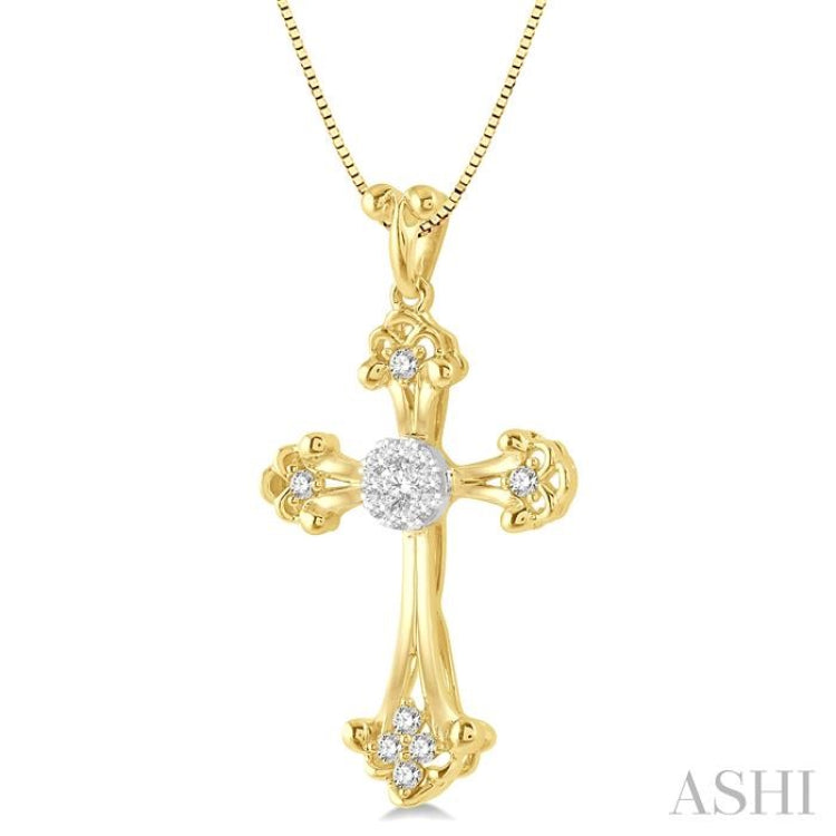 1/4 Ctw Art Deco Lovebright Round Cut Diamond Cross Pendant in 14K Yellow and White Gold with chain 1/4 Ctw Art Deco Lovebright Round Cut Diamond Cross Pendant in 14K Yellow and White Gold with chain