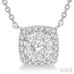 1/3 Ctw Cushion Shape Lovebright Diamond Pendant With Chain in 14K White Gold 1/3 Ctw Cushion Shape Lovebright Diamond Pendant With Chain in 14K White Gold
