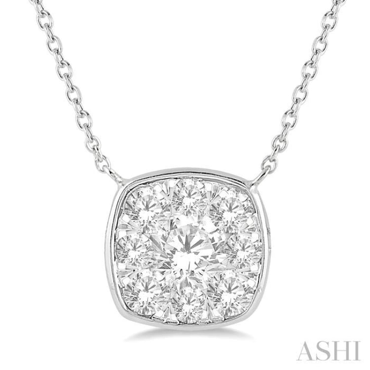 1/2 Ctw Cushion Shape Lovebright Diamond Pendant With Chain in 14K White Gold 1/2 Ctw Cushion Shape Lovebright Diamond Pendant With Chain in 14K White Gold
