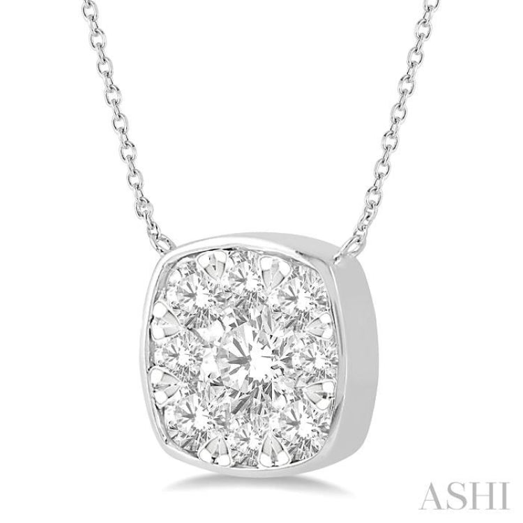 1/2 Ctw Cushion Shape Lovebright Diamond Pendant With Chain in 14K White Gold 1/2 Ctw Cushion Shape Lovebright Diamond Pendant With Chain in 14K White Gold