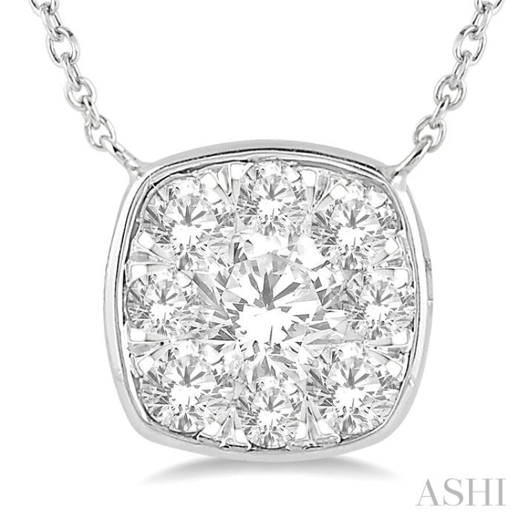 1/2 Ctw Cushion Shape Lovebright Diamond Pendant With Chain in 14K White Gold 1/2 Ctw Cushion Shape Lovebright Diamond Pendant With Chain in 14K White Gold
