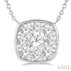 1/2 Ctw Cushion Shape Lovebright Diamond Pendant With Chain in 14K White Gold 1/2 Ctw Cushion Shape Lovebright Diamond Pendant With Chain in 14K White Gold