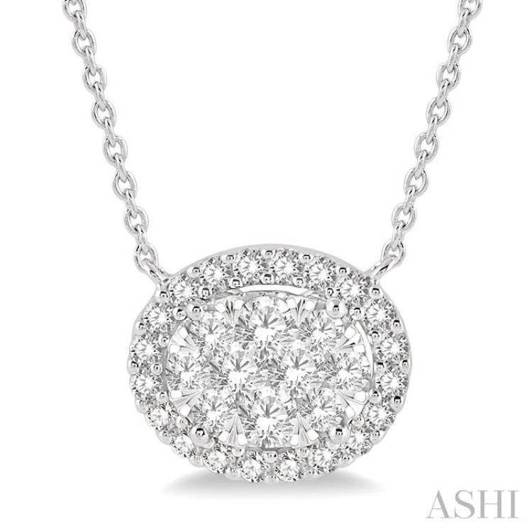 3/4 Ctw Oval Shape Round Cut Diamond Lovebright Pendant With Chain in 14K White Gold 3/4 Ctw Oval Shape Round Cut Diamond Lovebright Pendant With Chain in 14K White Gold