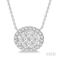 3/4 Ctw Oval Shape Round Cut Diamond Lovebright Pendant With Chain in 14K White Gold 3/4 Ctw Oval Shape Round Cut Diamond Lovebright Pendant With Chain in 14K White Gold