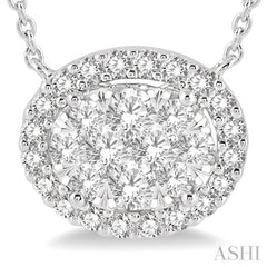 3/4 Ctw Oval Shape Round Cut Diamond Lovebright Pendant With Chain in 14K White Gold 3/4 Ctw Oval Shape Round Cut Diamond Lovebright Pendant With Chain in 14K White Gold