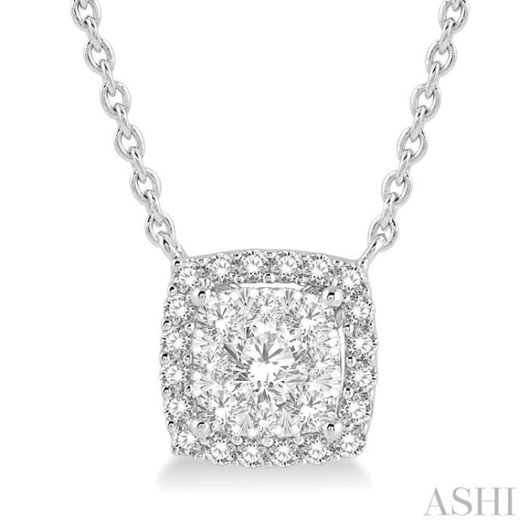 1/2 Ctw Cushion Shape Lovebright Diamond Pendant With Chain in 14K White Gold 1/2 Ctw Cushion Shape Lovebright Diamond Pendant With Chain in 14K White Gold