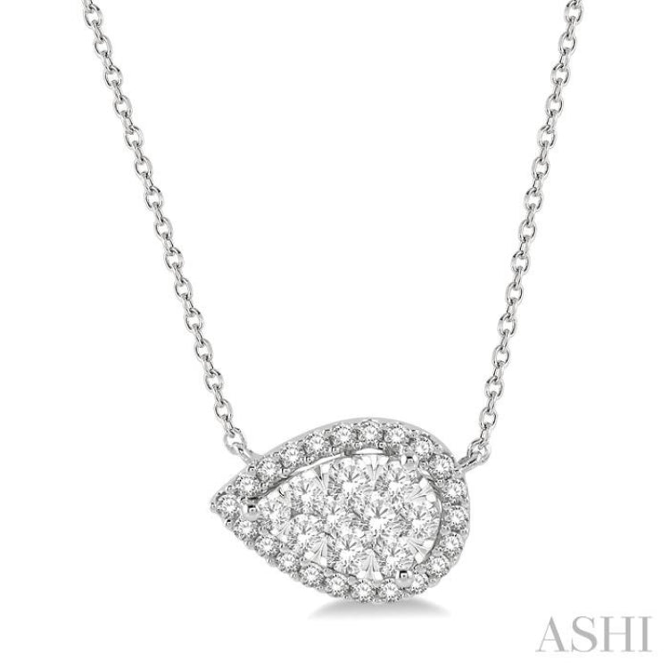 1/2 Ctw Pear Shape Round Cut Diamond Lovebright Pendant With Chain in 14K White Gold 1/2 Ctw Pear Shape Round Cut Diamond Lovebright Pendant With Chain in 14K White Gold
