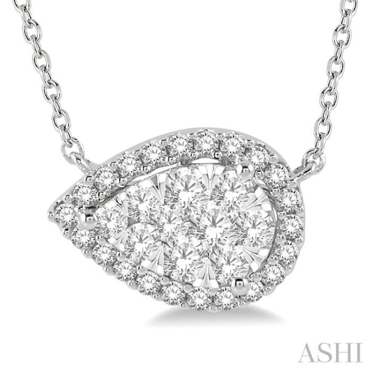 1/2 Ctw Pear Shape Round Cut Diamond Lovebright Pendant With Chain in 14K White Gold 1/2 Ctw Pear Shape Round Cut Diamond Lovebright Pendant With Chain in 14K White Gold