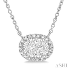 1 Ctw Oval Shape Round Cut Diamond Lovebright Pendant With Chain in 14K White Gold 1 Ctw Oval Shape Round Cut Diamond Lovebright Pendant With Chain in 14K White Gold
