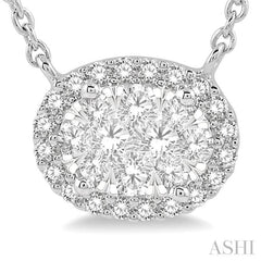 1 Ctw Oval Shape Round Cut Diamond Lovebright Pendant With Chain in 14K White Gold 1 Ctw Oval Shape Round Cut Diamond Lovebright Pendant With Chain in 14K White Gold