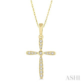 1/10 Ctw Cross Charm Round Cut Diamond Petite Pendant With Chain in 10K Yellow Gold