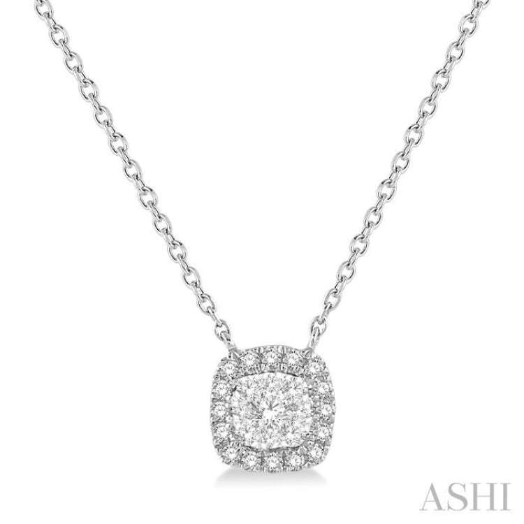 1/6 Ctw Cushion Shape Lovebright Diamond Pendant With Chain in 14K White Gold 1/6 Ctw Cushion Shape Lovebright Diamond Pendant With Chain in 14K White Gold
