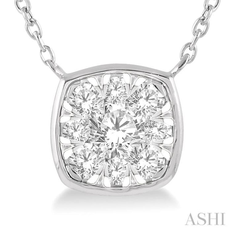 1/3 Ctw Cushion Shape Lovebright Diamond Pendant With Chain in 14K White Gold 1/3 Ctw Cushion Shape Lovebright Diamond Pendant With Chain in 14K White Gold