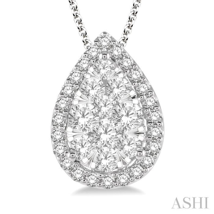 3/4 Ctw Pear Shape Lovebright Round Cut Diamond Pendant With Chain in 14K White Gold 3/4 Ctw Pear Shape Lovebright Round Cut Diamond Pendant With Chain in 14K White Gold