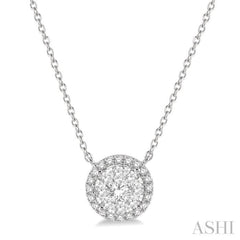1/2 Ctw Circular Round Cut Diamond Lovebright Pendant With Chain in 14K White Gold 1/2 Ctw Circular Round Cut Diamond Lovebright Pendant With Chain in 14K White Gold