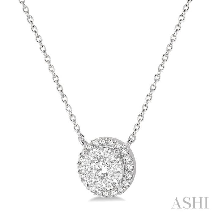 1/2 Ctw Circular Round Cut Diamond Lovebright Pendant With Chain in 14K White Gold 1/2 Ctw Circular Round Cut Diamond Lovebright Pendant With Chain in 14K White Gold