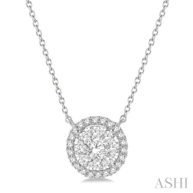 3/4 Ctw Circular Round Cut Diamond Lovebright Pendant With Chain in 14K White Gold 3/4 Ctw Circular Round Cut Diamond Lovebright Pendant With Chain in 14K White Gold