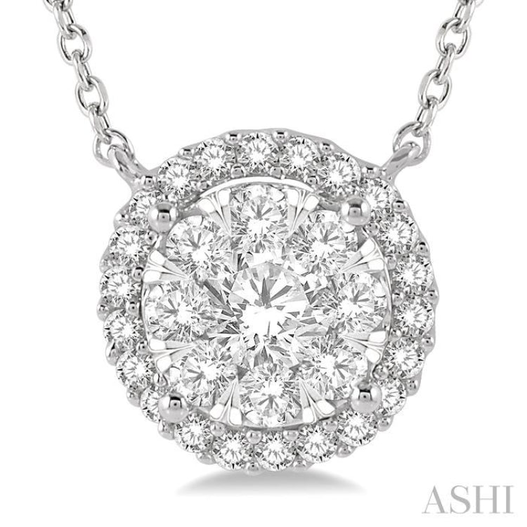 3/4 Ctw Circular Round Cut Diamond Lovebright Pendant With Chain in 14K White Gold 3/4 Ctw Circular Round Cut Diamond Lovebright Pendant With Chain in 14K White Gold