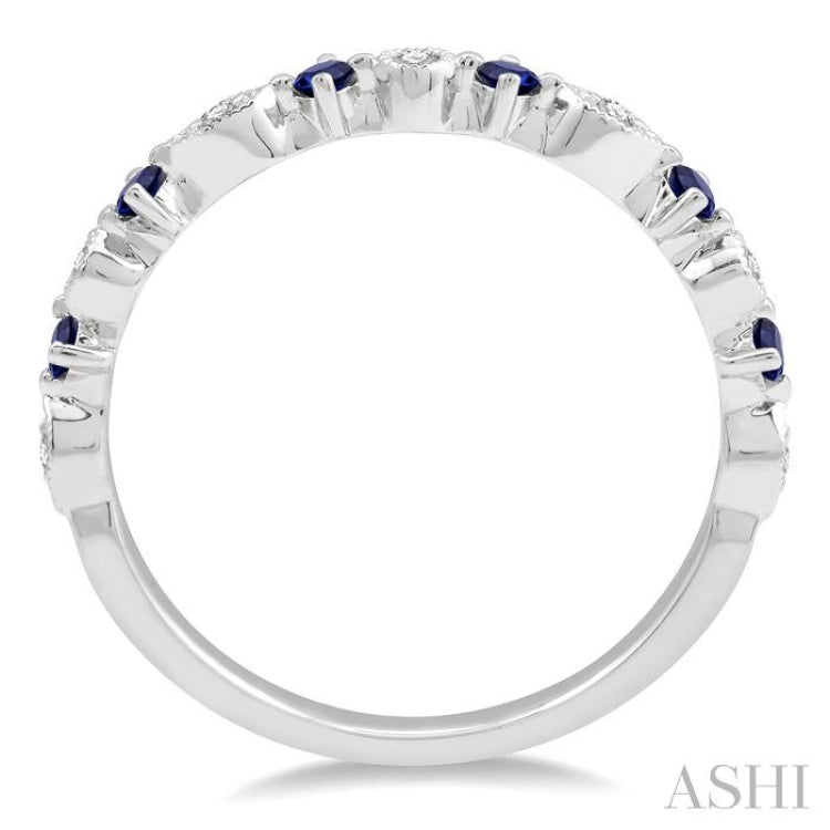 1.8 MM Round Cut Sapphire and 1/20 Ctw Round Cut Diamond Precious Half Eternity Wedding Band in 14K White Gold 1.8 MM Round Cut Sapphire and 1/20 Ctw Round Cut Diamond Precious Half Eternity Wedding Band in 14K White Gold