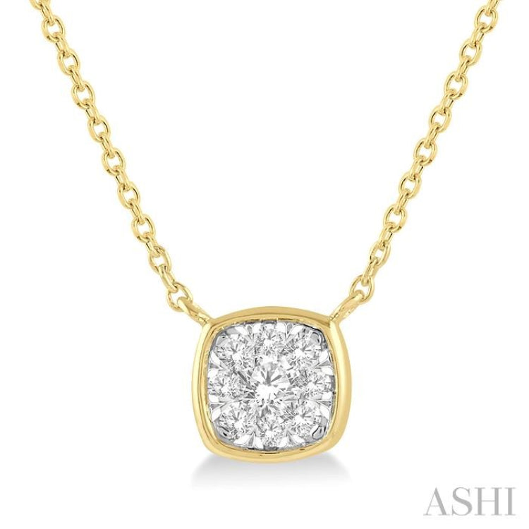 1/6 Ctw Cushion Shape Lovebright Diamond Pendant With Chain in 14K Yellow and White Gold 1/6 Ctw Cushion Shape Lovebright Diamond Pendant With Chain in 14K Yellow and White Gold