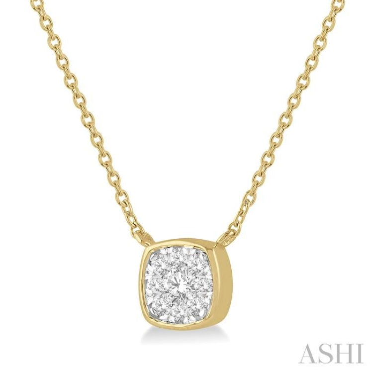 1/6 Ctw Cushion Shape Lovebright Diamond Pendant With Chain in 14K Yellow and White Gold 1/6 Ctw Cushion Shape Lovebright Diamond Pendant With Chain in 14K Yellow and White Gold