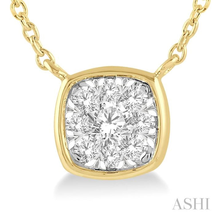 1/6 Ctw Cushion Shape Lovebright Diamond Pendant With Chain in 14K Yellow and White Gold 1/6 Ctw Cushion Shape Lovebright Diamond Pendant With Chain in 14K Yellow and White Gold