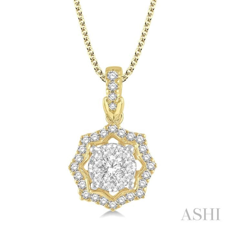 1/3 Ctw Star Lattice Lovebright Round Cut Diamond Pendant With Chain in 14K Yellow and White Gold 1/3 Ctw Star Lattice Lovebright Round Cut Diamond Pendant With Chain in 14K Yellow and White Gold