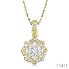 1/3 Ctw Star Lattice Lovebright Round Cut Diamond Pendant With Chain in 14K Yellow and White Gold 1/3 Ctw Star Lattice Lovebright Round Cut Diamond Pendant With Chain in 14K Yellow and White Gold
