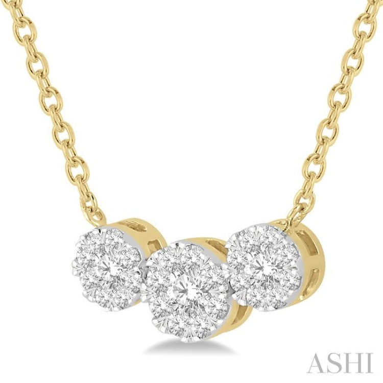 1/3 Ctw 3-Stone Lovebright Round Cut Diamond Necklace in 14K Yellow and White Gold 1/3 Ctw 3-Stone Lovebright Round Cut Diamond Necklace in 14K Yellow and White Gold