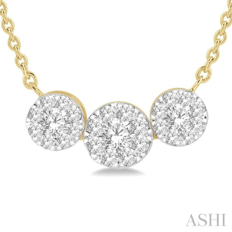 1/3 Ctw 3-Stone Lovebright Round Cut Diamond Necklace in 14K Yellow and White Gold 1/3 Ctw 3-Stone Lovebright Round Cut Diamond Necklace in 14K Yellow and White Gold
