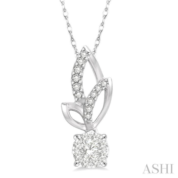 1/6 Ctw Leafy Round Cut Diamond Lovebright Pendant With Link Chain in 14K White Gold 1/6 Ctw Leafy Round Cut Diamond Lovebright Pendant With Link Chain in 14K White Gold