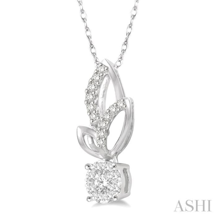 1/6 Ctw Leafy Round Cut Diamond Lovebright Pendant With Link Chain in 14K White Gold 1/6 Ctw Leafy Round Cut Diamond Lovebright Pendant With Link Chain in 14K White Gold