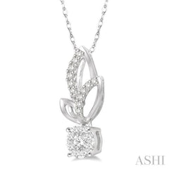 1/6 Ctw Leafy Round Cut Diamond Lovebright Pendant With Link Chain in 14K White Gold 1/6 Ctw Leafy Round Cut Diamond Lovebright Pendant With Link Chain in 14K White Gold