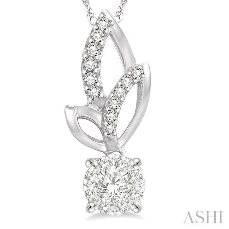 1/6 Ctw Leafy Round Cut Diamond Lovebright Pendant With Link Chain in 14K White Gold 1/6 Ctw Leafy Round Cut Diamond Lovebright Pendant With Link Chain in 14K White Gold