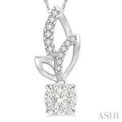 1/6 Ctw Leafy Round Cut Diamond Lovebright Pendant With Link Chain in 14K White Gold 1/6 Ctw Leafy Round Cut Diamond Lovebright Pendant With Link Chain in 14K White Gold