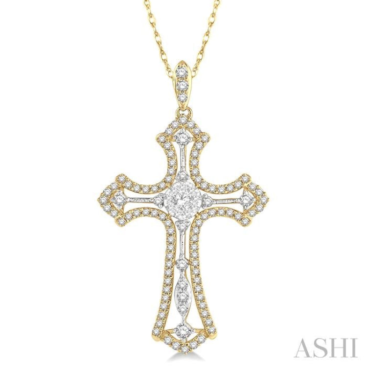 3/4 Ctw Lovebright Round Cut Diamond Cross Pendant With Chain in 14K Yellow and White Gold 3/4 Ctw Lovebright Round Cut Diamond Cross Pendant With Chain in 14K Yellow and White Gold
