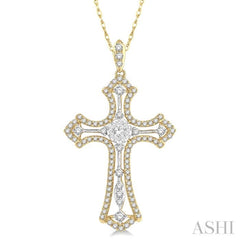 3/4 Ctw Lovebright Round Cut Diamond Cross Pendant With Chain in 14K Yellow and White Gold 3/4 Ctw Lovebright Round Cut Diamond Cross Pendant With Chain in 14K Yellow and White Gold