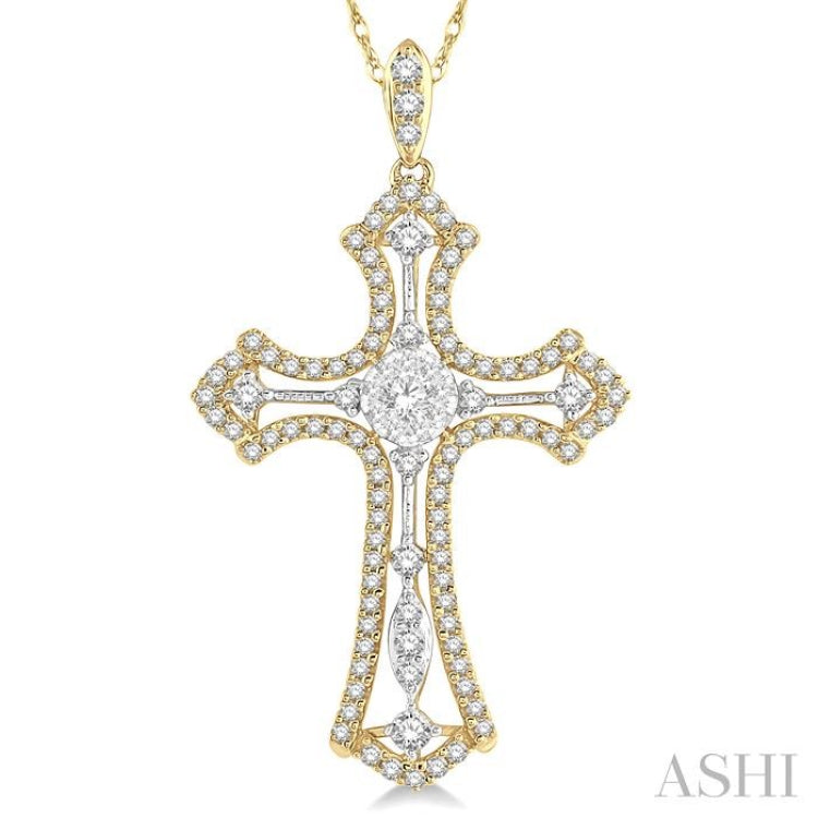 3/4 Ctw Lovebright Round Cut Diamond Cross Pendant With Chain in 14K Yellow and White Gold 3/4 Ctw Lovebright Round Cut Diamond Cross Pendant With Chain in 14K Yellow and White Gold