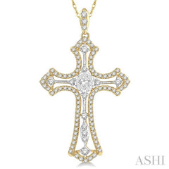 3/4 Ctw Lovebright Round Cut Diamond Cross Pendant With Chain in 14K Yellow and White Gold 3/4 Ctw Lovebright Round Cut Diamond Cross Pendant With Chain in 14K Yellow and White Gold