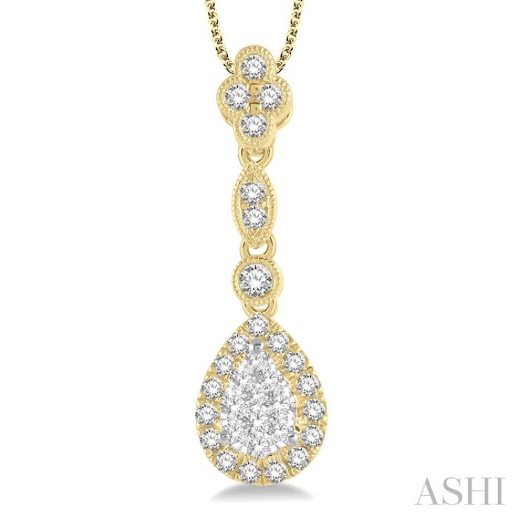 3/8 Ctw Pear Shape Halo Lovebright Round Cut Diamond Pendant With Chain in 14K Yellow and White Gold 3/8 Ctw Pear Shape Halo Lovebright Round Cut Diamond Pendant With Chain in 14K Yellow and White Gold