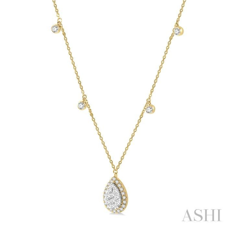 3/4 Ctw Pear Shape Lovebright Round Cut Diamond Necklace in 14K Yellow and White Gold 3/4 Ctw Pear Shape Lovebright Round Cut Diamond Necklace in 14K Yellow and White Gold