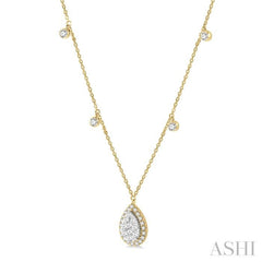 3/4 Ctw Pear Shape Lovebright Round Cut Diamond Necklace in 14K Yellow and White Gold 3/4 Ctw Pear Shape Lovebright Round Cut Diamond Necklace in 14K Yellow and White Gold
