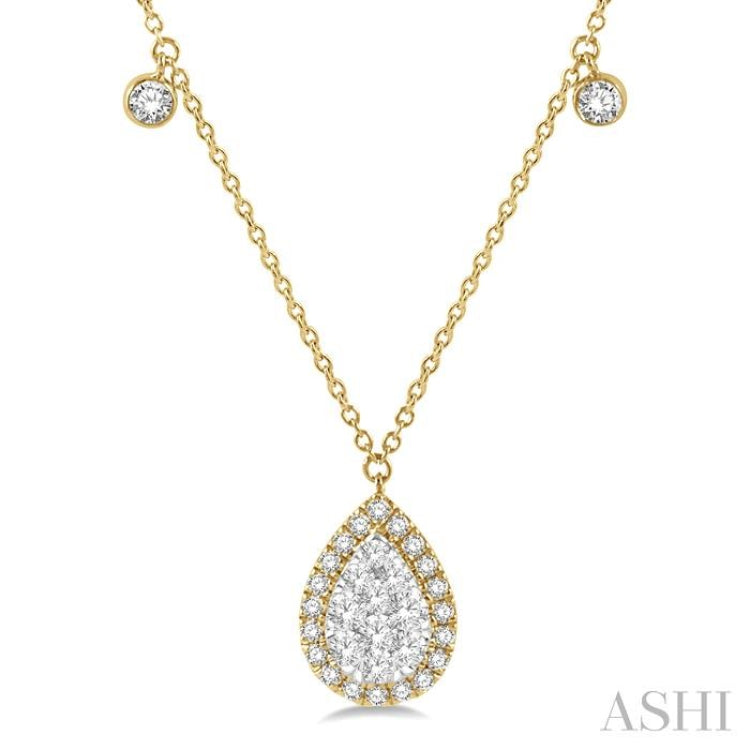 3/4 Ctw Pear Shape Lovebright Round Cut Diamond Necklace in 14K Yellow and White Gold 3/4 Ctw Pear Shape Lovebright Round Cut Diamond Necklace in 14K Yellow and White Gold